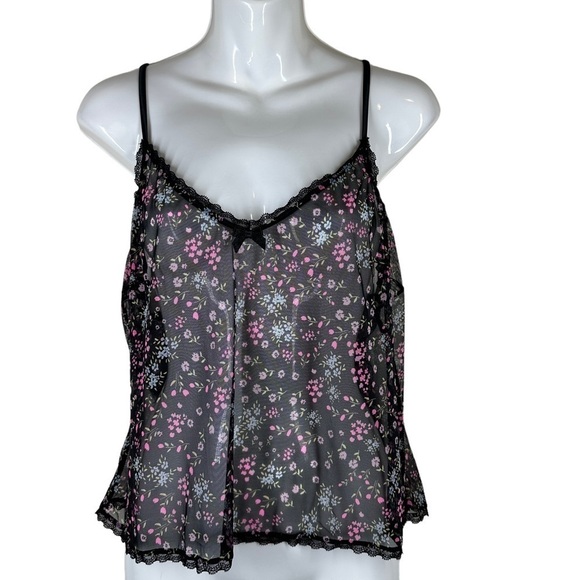Savage x Fenty Lace Trim Ditsy Floral Mesh Cami in Black XL - Picture 2 of 7